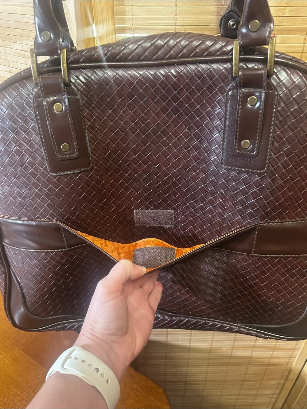 Adrienne Vittadini Brown Woven Dome Satchel Laptop Bag